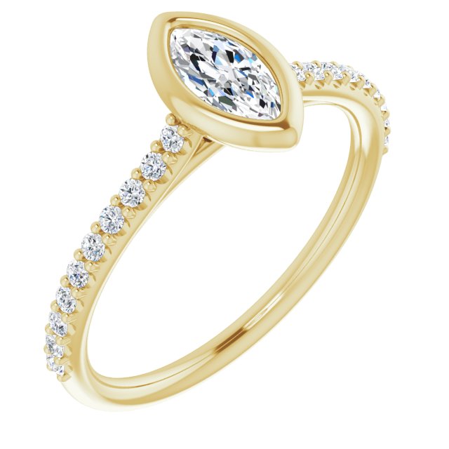 10K Yellow Gold Customizable Bezel-set Marquise Cut Style with Ultra-thin Pavé-Accented Band
