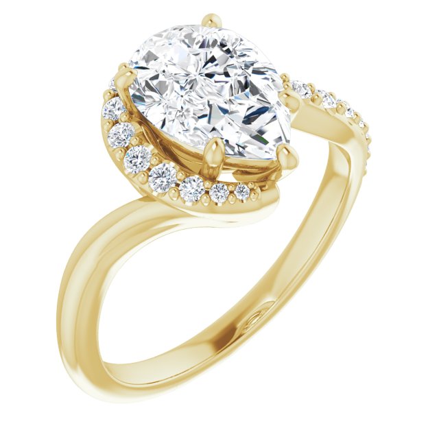 Cubic Zirconia Engagement Ring- The Phyllis (Customizable Pear Cut Design with Swooping Pavé Bypass Band)