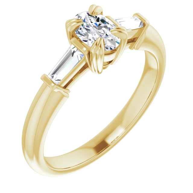 10K Yellow Gold Customizable 3-stone Oval Cut Design with Tapered Baguettes