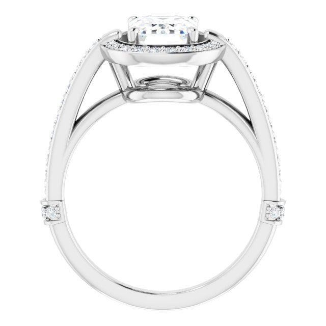 Cubic Zirconia Engagement Ring- The Ebba (Customizable High-Cathedral Radiant Cut Design with Halo and Shared Prong Band)