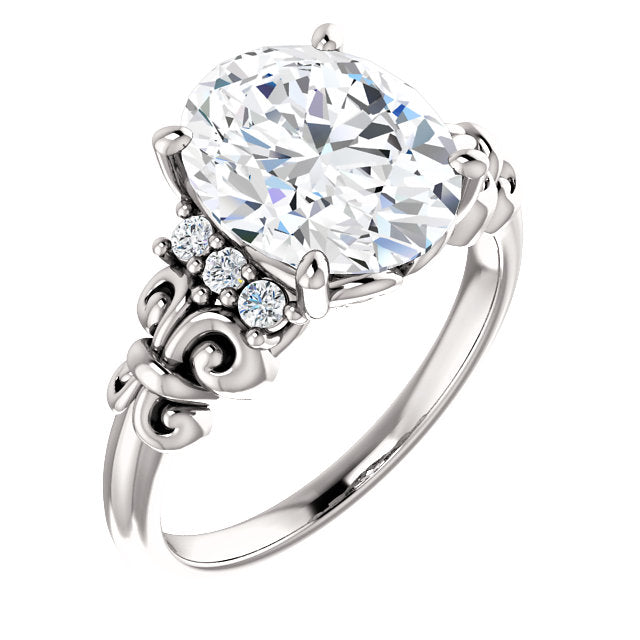 10K White Gold Customizable 7-stone Oval Cut Design with Vertical Round-Channel Accents