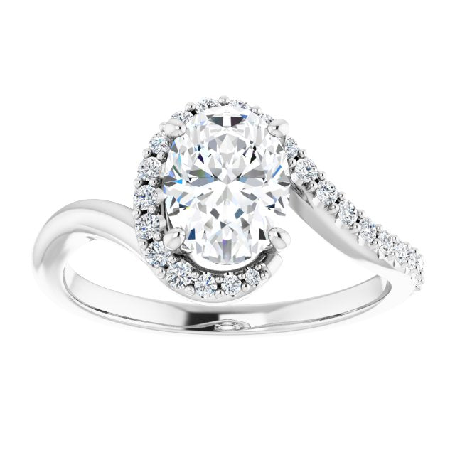 Cubic Zirconia Engagement Ring- The Phyllis (Customizable Oval Cut Design with Swooping Pavé Bypass Band)