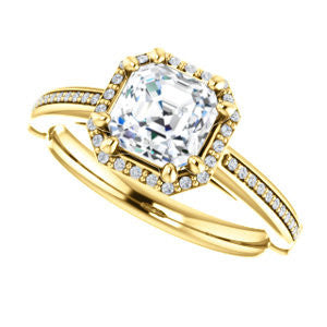 Cubic Zirconia Engagement Ring- The Letitia (Customizable Cathedral-set Asscher Cut Halo Style with Pavé Band)