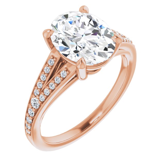 10K Rose Gold Customizable Oval Cut Center with Thin Split-Shared Prong Band