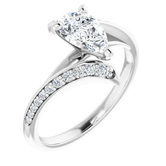 10K White Gold Customizable Pear Cut Style with Artisan Bypass and Shared Prong Band