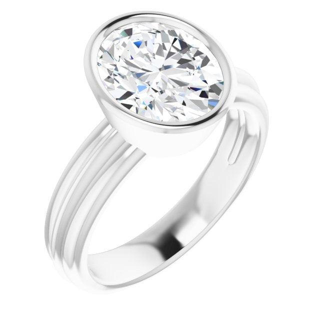 10K White Gold Customizable Bezel-set Oval Cut Solitaire with Grooved Band