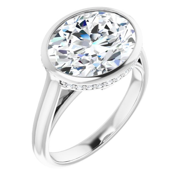 10K White Gold Customizable Oval Cut Semi-Solitaire with Under-Halo and Peekaboo Cluster