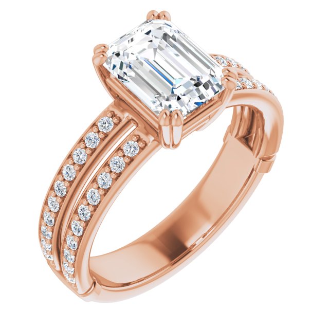 Cubic Zirconia Engagement Ring- The Constance (Customizable Radiant Cut Design featuring Split Band with Accents)