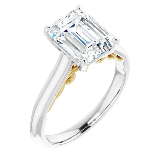 14K White & Yellow Gold Customizable Emerald/Radiant Cut Cathedral Solitaire with Two-Tone Option Decorative Trellis 'Down Under'