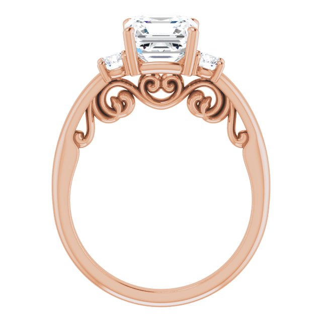 Cubic Zirconia Engagement Ring- The Danika (Customizable Asscher Cut 3-stone Style featuring Heart-Motif Band Enhancement)