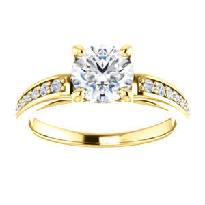 Cubic Zirconia Engagement Ring- The Sashalle (Customizable Cathedral-Raised Round Cut Design with Tapered Pavé Band)