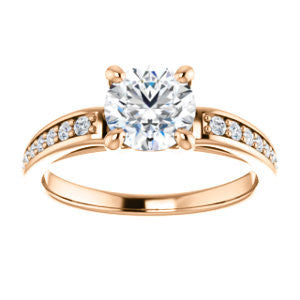 Cubic Zirconia Engagement Ring- The Sashalle (Customizable Cathedral-Raised Round Cut Design with Tapered Pavé Band)