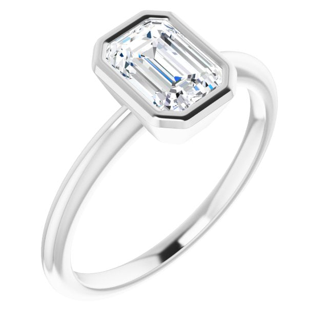 10K White Gold Customizable Bezel-set Emerald/Radiant Cut Solitaire with Thin Band