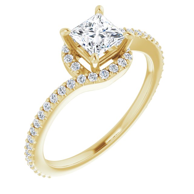 10K Yellow Gold Customizable Artisan Princess/Square Cut Design with Thin, Accented Bypass Band