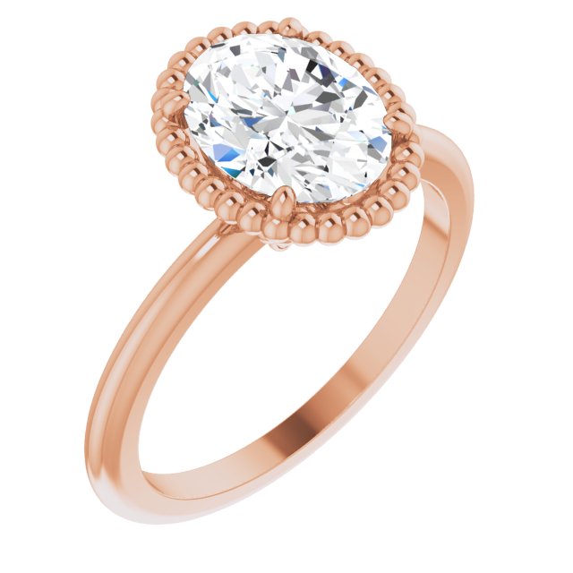 10K Rose Gold Customizable Oval Cut Solitaire with Beaded Metallic Milgrain