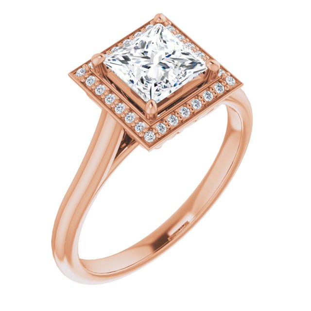 10K Rose Gold Customizable Cathedral-Raised Princess/Square Cut Halo Style