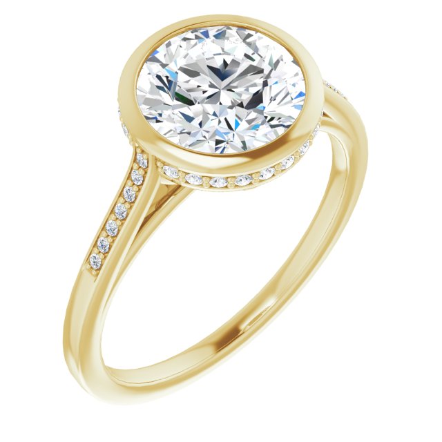 18K Yellow Gold Customizable Cathedral-Bezel Round Cut Style with Under-halo and Shared Prong Band