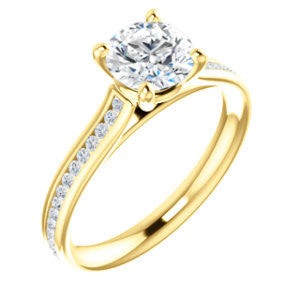 Cubic Zirconia Engagement Ring- The Rosario (Customizable Round Cut Cathedral Setting with 3/4 Pavé Band)