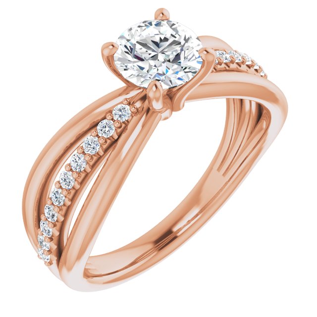 10K Rose Gold Customizable Round Cut Design with Tri-Split Accented Band