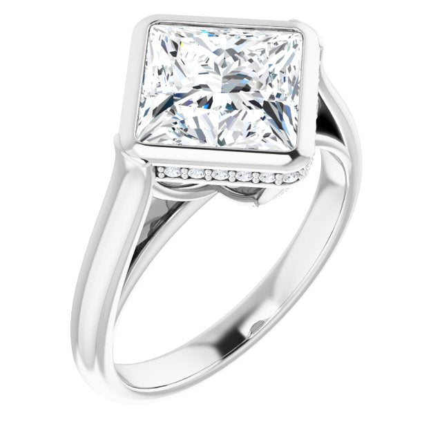 10K White Gold Customizable Princess/Square Cut Semi-Solitaire with Under-Halo and Peekaboo Cluster