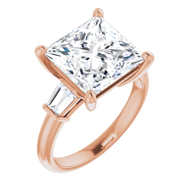 10K Rose Gold Customizable 5-stone Princess/Square Cut Style with Quad Tapered Baguettes