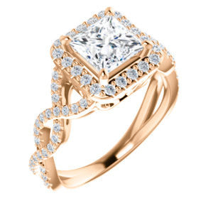 CZ Wedding Set, featuring The Benita engagement ring (Customizable Princess Cut with Infinity Split-band Pavé and Halo)