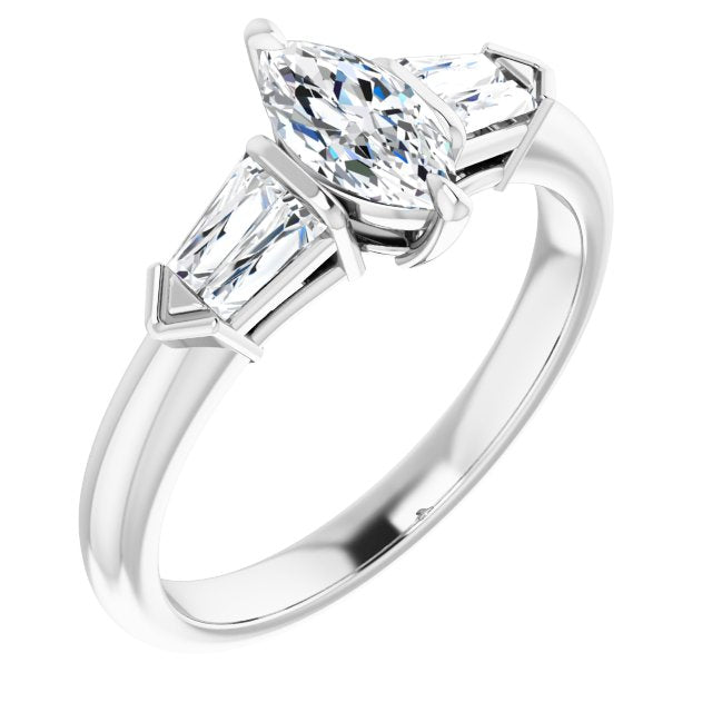 18K White Gold Customizable 5-stone Design with Marquise Cut Center and Quad Baguettes