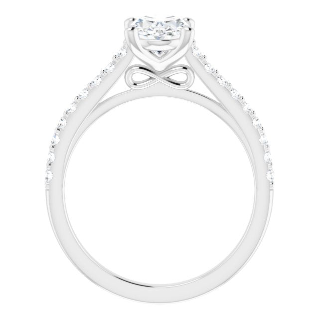 Cubic Zirconia Engagement Ring- The Diane (Customizable Cathedral-raised Oval Cut Design with Accented Band and Infinity Symbol Trellis Decoration)