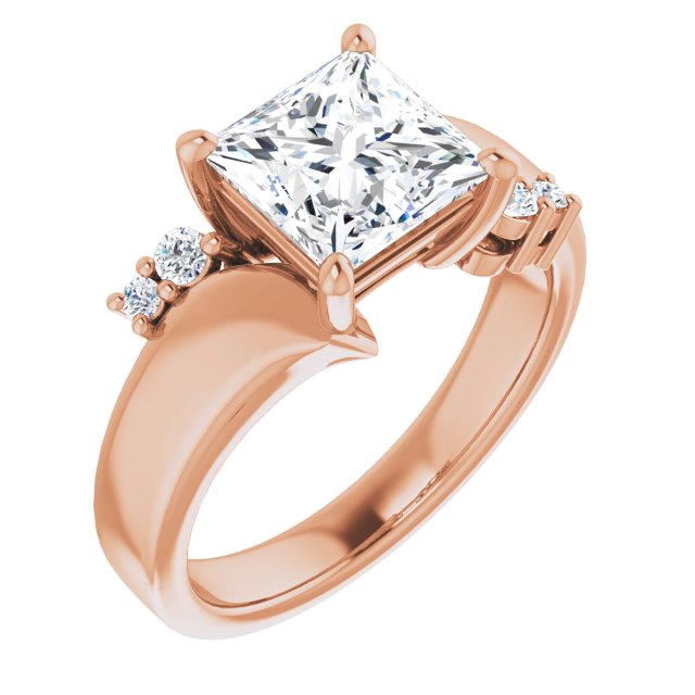 10K Rose Gold Customizable 5-stone Princess/Square Cut Style featuring Artisan Bypass