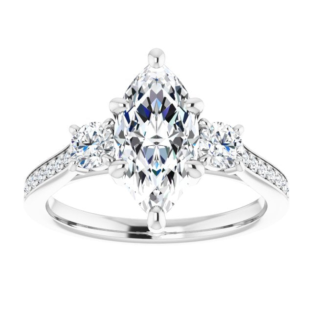 Cubic Zirconia Engagement Ring- The Tess (Customizable Marquise Cut Cathedral Setting with Filigree Design and Shared Prong Band)