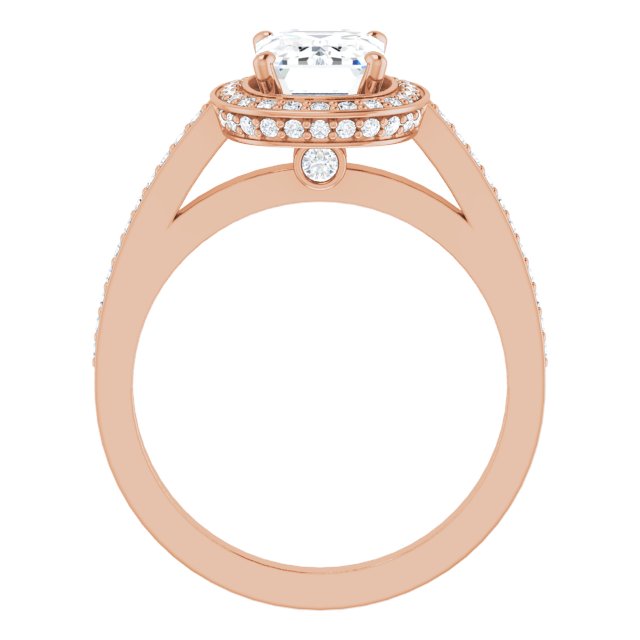 Cubic Zirconia Engagement Ring- The Roseanne (Customizable Cathedral-set Radiant Cut Design with Halo, Thin Shared Prong Band & Round-Bezel Peekaboos)