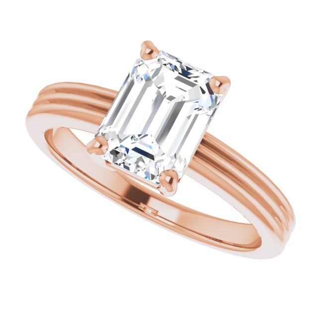 Cubic Zirconia Engagement Ring- The Davina (Customizable Radiant Cut Solitaire with Double-Grooved Band)