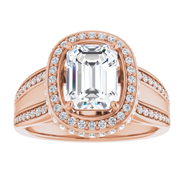 Cubic Zirconia Engagement Ring- The Deena (Customizable Halo-style Radiant Cut with Under-halo & Ultra-wide Band)