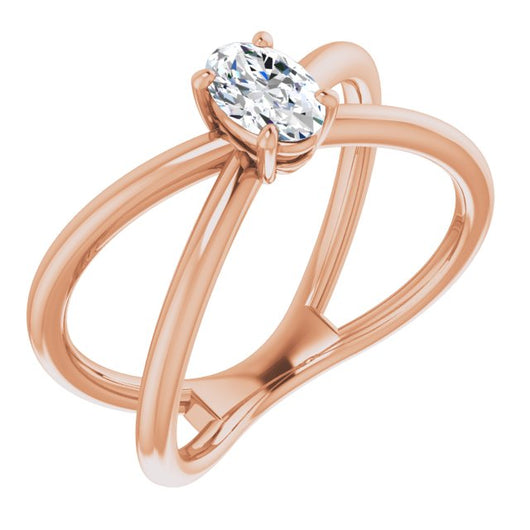 10K Rose Gold Customizable Oval Cut Solitaire with Semi-Atomic Symbol Band