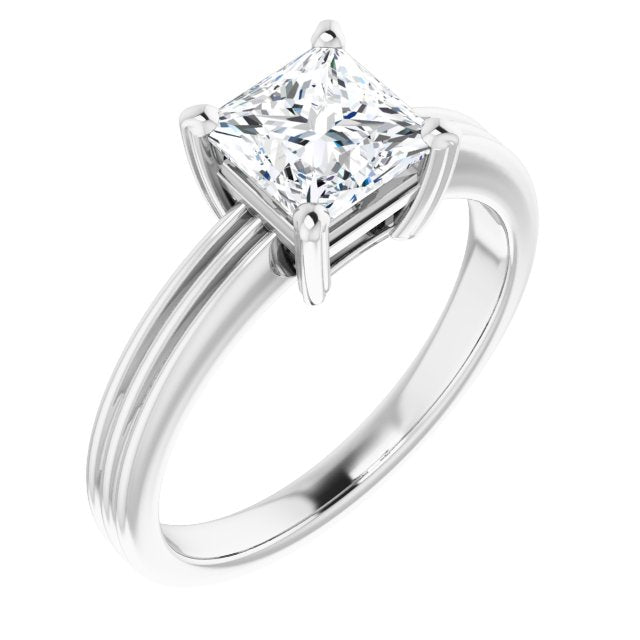 10K White Gold Customizable Princess/Square Cut Solitaire with Double-Grooved Band
