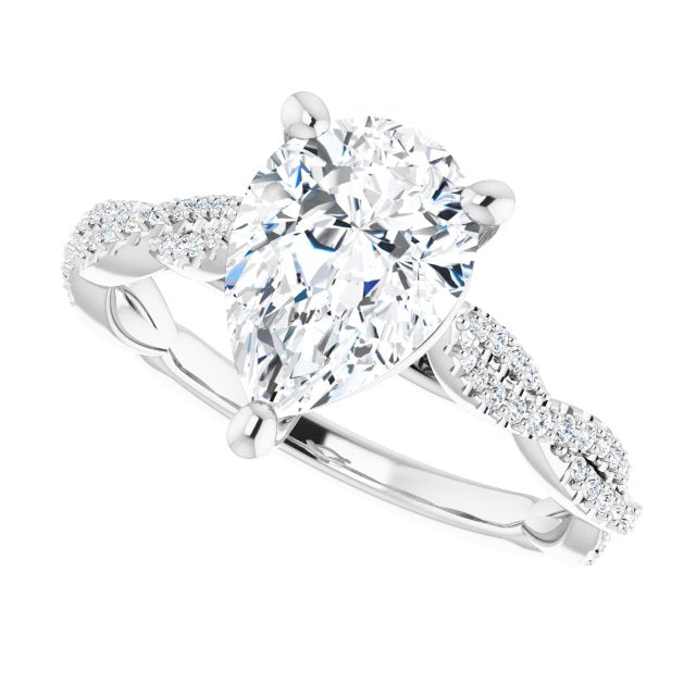 Cubic Zirconia Engagement Ring- The Alelli (Customizable Pear Cut Style with Thin and Twisted Micropavé Band)