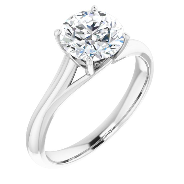 10K White Gold Customizable Round Cut Solitaire with Crosshatched Prong Basket