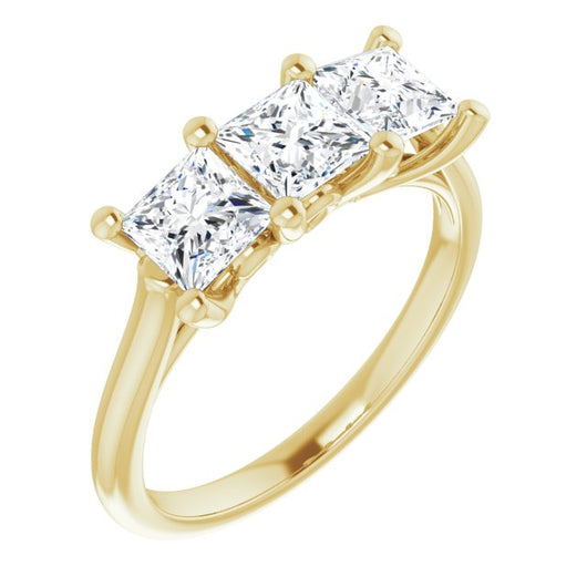 10K Yellow Gold Customizable Triple Princess/Square Cut Design with Thin Band