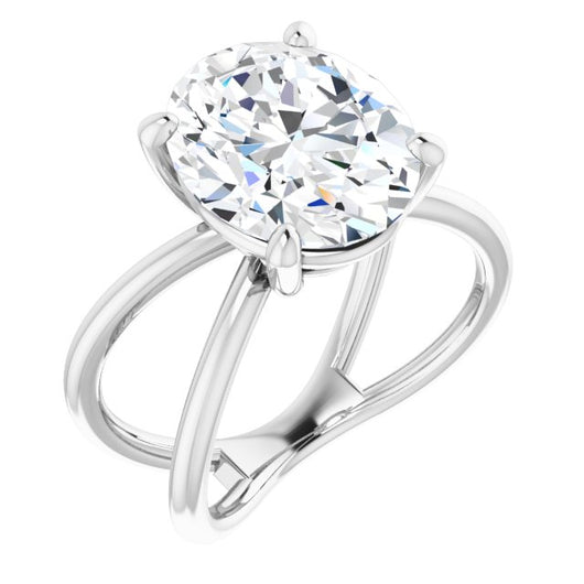 10K White Gold Customizable Oval Cut Solitaire with Semi-Atomic Symbol Band