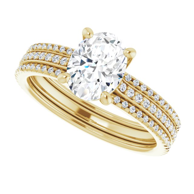Cubic Zirconia Engagement Ring- The Isidora (Customizable Oval Cut Center with Wide Pavé Accented Band)