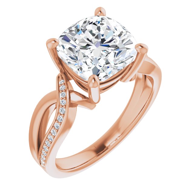 10K Rose Gold Customizable Cushion Cut Center with Curving Split-Band featuring One Shared Prong Leg