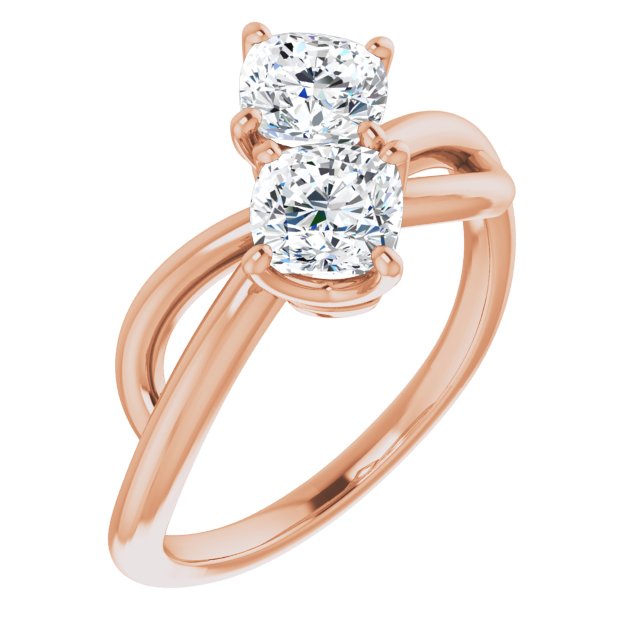 10K Rose Gold Customizable 2-stone Cushion Cut Artisan Style with Wide, Infinity-inspired Split Band