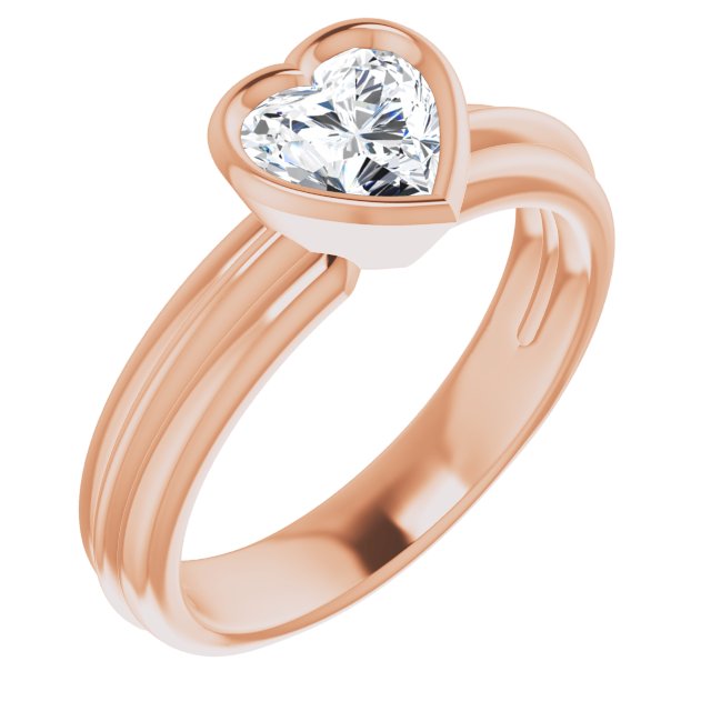 10K Rose Gold Customizable Bezel-set Heart Cut Solitaire with Grooved Band