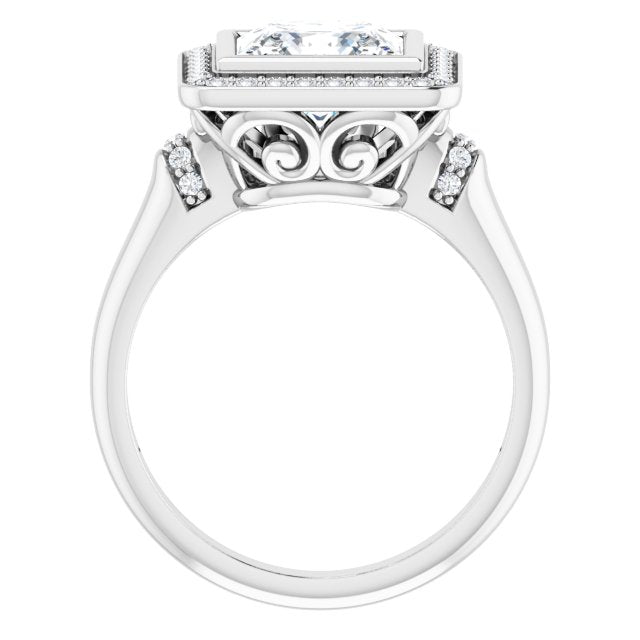 Cubic Zirconia Engagement Ring- The Vilde (Customizable Bezel-set Princess/Square Cut Design with Halo and Vertical Round Channel Accents)