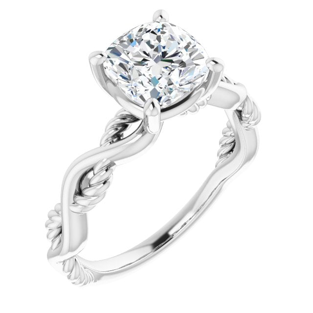 Cubic Zirconia Engagement Ring- The Marja (Customizable Cushion Cut Solitaire with Twisting Split Band)