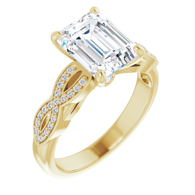 10K Yellow Gold Customizable Emerald/Radiant Cut Design featuring Infinity Pavé Band and Round-Bezel Peekaboos