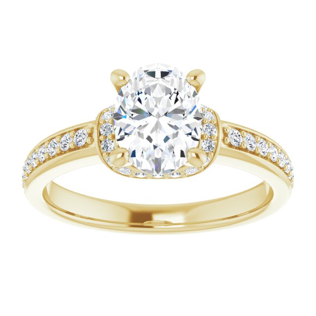Cubic Zirconia Engagement Ring- The Ella (Customizable Oval Cut Setting with Organic Under-halo & Shared Prong Band)
