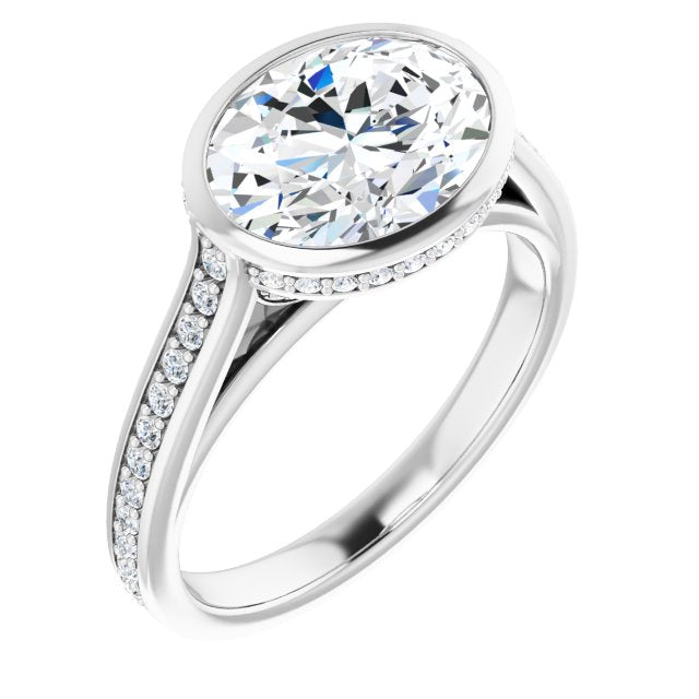 10K White Gold Customizable Cathedral-Bezel Oval Cut Design with Under Halo and Shared Prong Band
