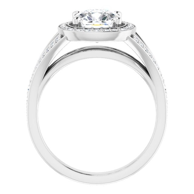 Cubic Zirconia Engagement Ring- The Heather Erin (Customizable Cathedral-Halo Cushion Cut Style featuring Split-Shared Prong Band)