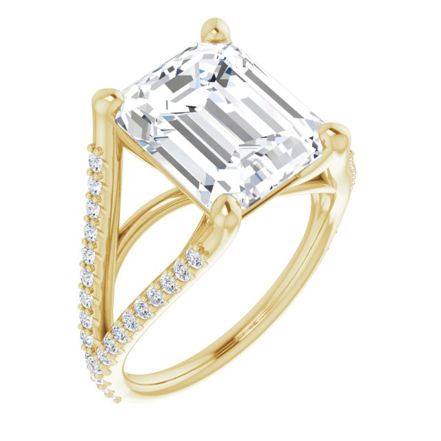 10K Yellow Gold Customizable Cathedral-raised Emerald/Radiant Cut Center with Exquisite Accented Split-band